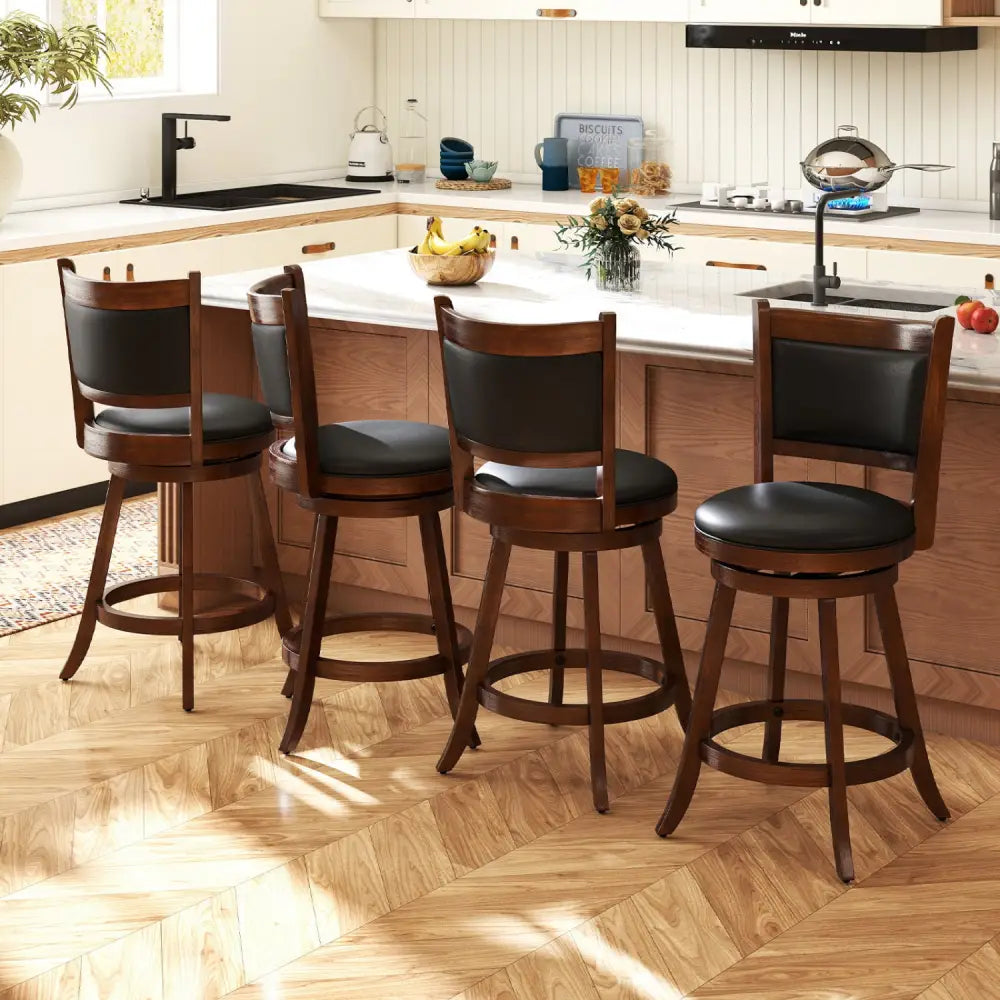 2 Pieces 24 Inch Swivel Counter Stool Dining Chair Upholstered Seat-Brown - Brown - Bar Stools