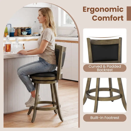 2 Pieces 24 Inch Swivel Counter Stool Dining Chair Upholstered Seat-Gray Costway