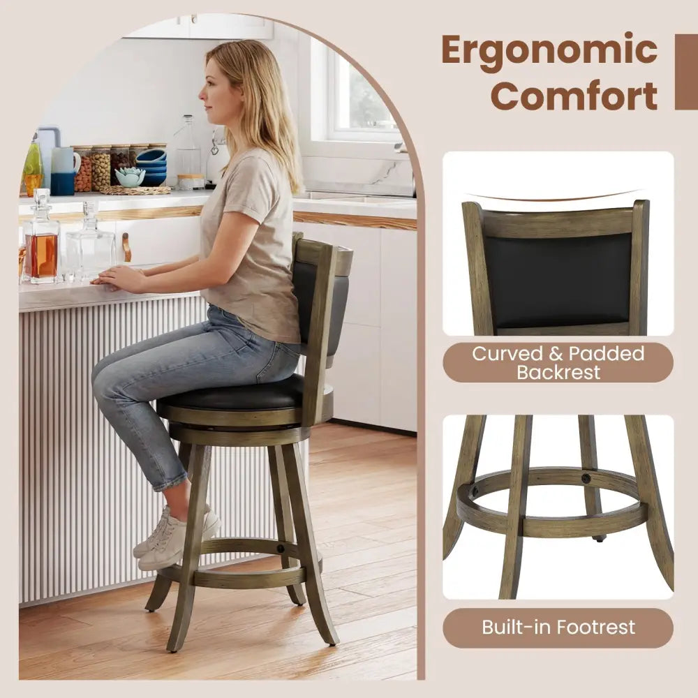 2 Pieces 24 Inch Swivel Counter Stool Dining Chair Upholstered Seat-Gray Costway