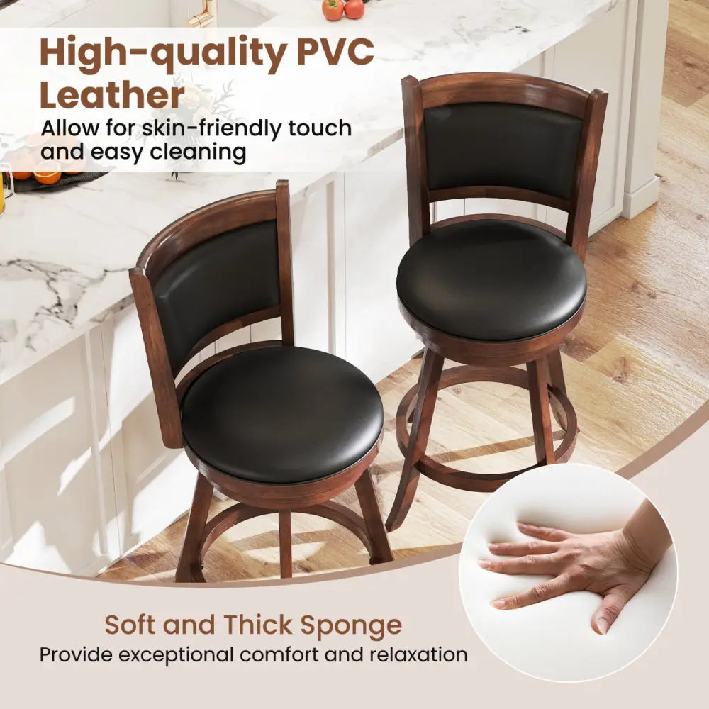 2 Pieces 24 Inch Swivel Counter Stool Dining Chair Upholstered Seat-Brown - Brown - Bar Stools