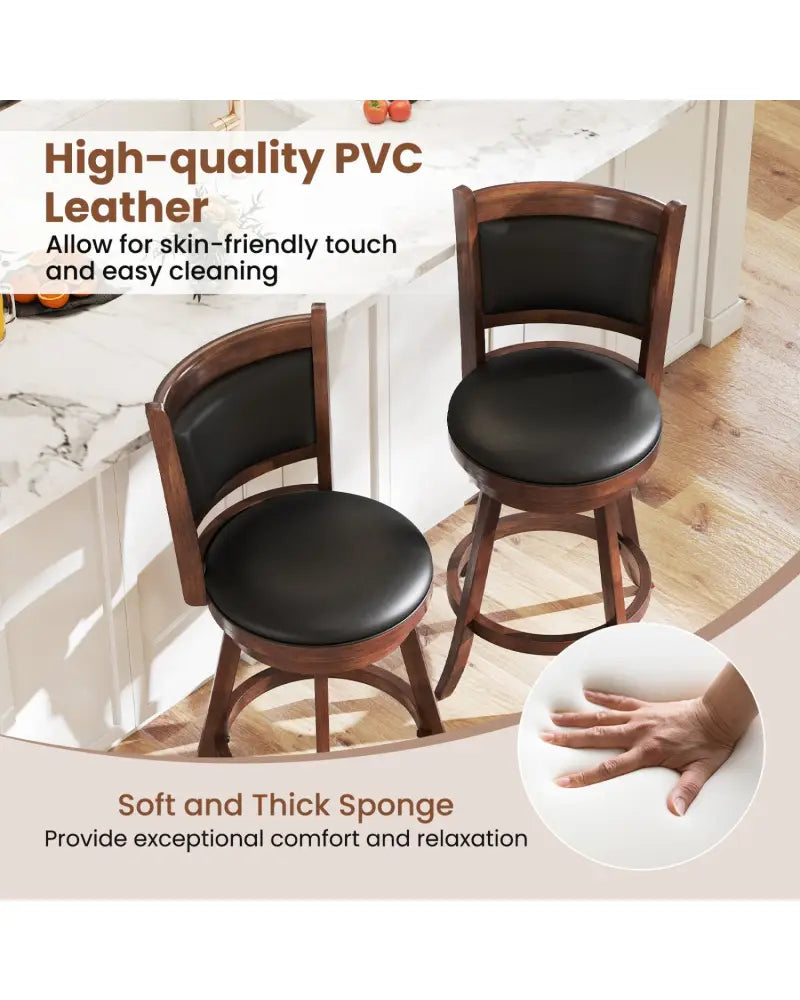 2 Pieces 24 Inch Swivel Counter Stool Dining Chair Upholstered Seat-Brown - Brown - Bar Stools