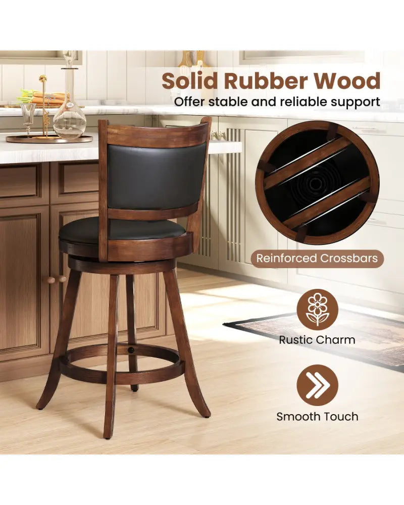 2 Pieces 24 Inch Swivel Counter Stool Dining Chair Upholstered Seat-Brown - Brown - Bar Stools