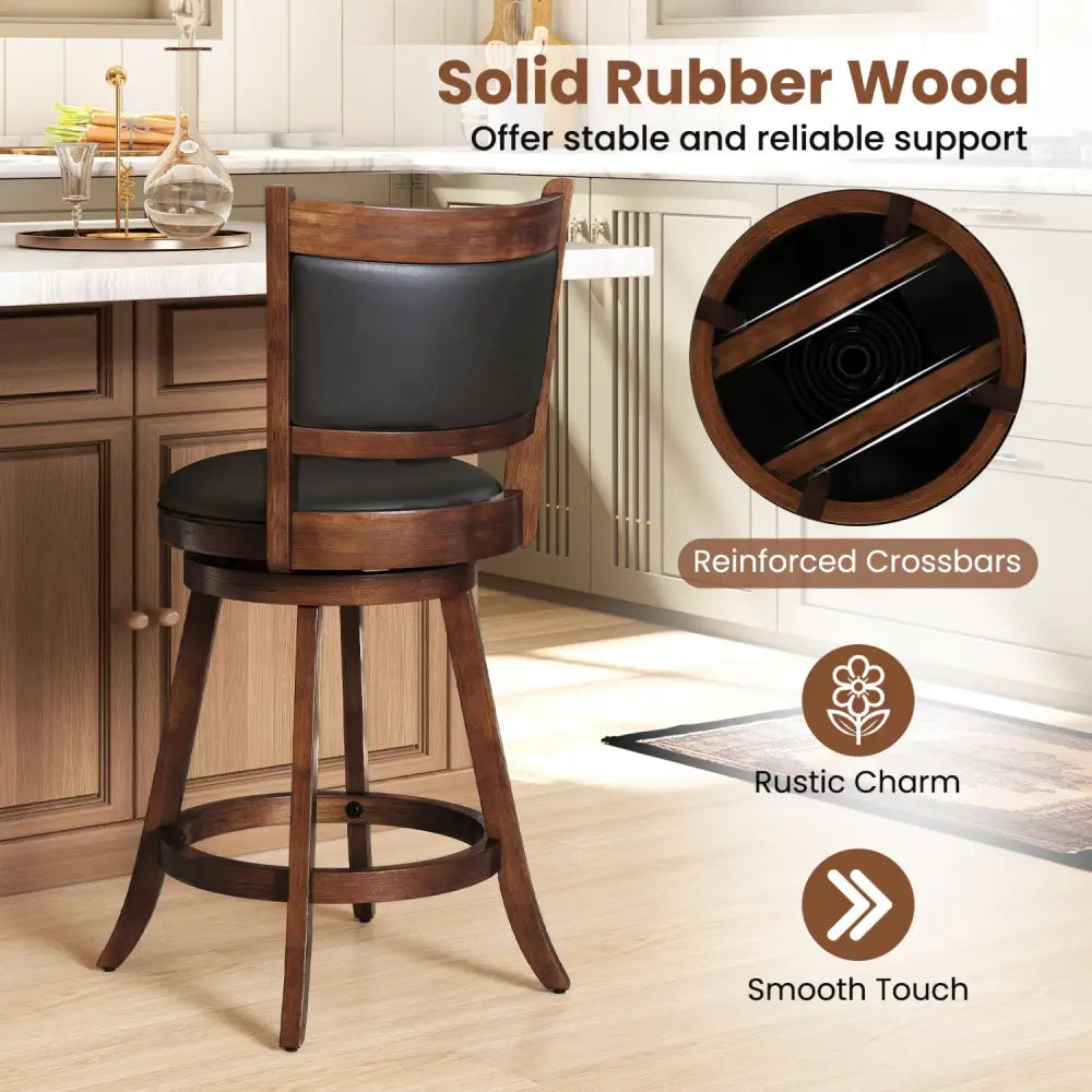 2 Pieces 24 Inch Swivel Counter Stool Dining Chair Upholstered Seat-Brown - Brown - Bar Stools