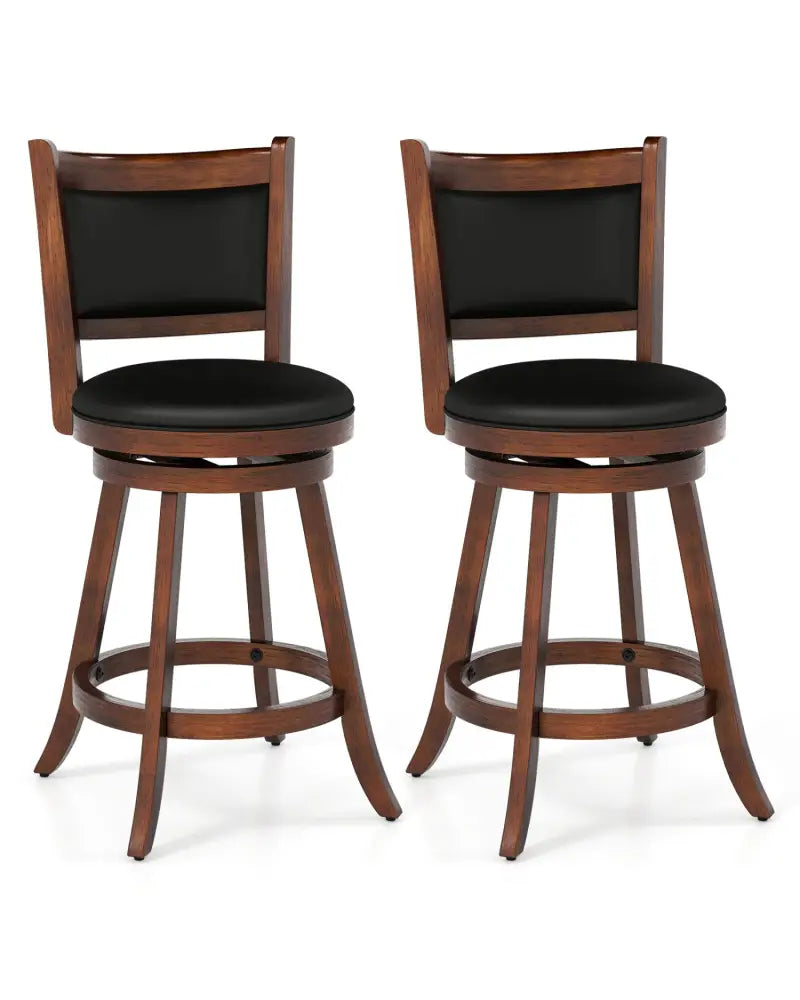2 Pieces 24 Inch Swivel Counter Stool Dining Chair Upholstered Seat-Brown - Brown - Bar Stools