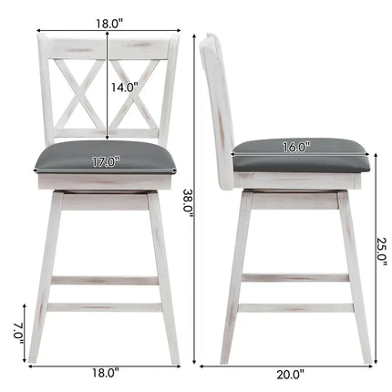2 Pieces 24 Inches Swivel Counter Height Barstool Set with Rubber Wood Legs-White Costway