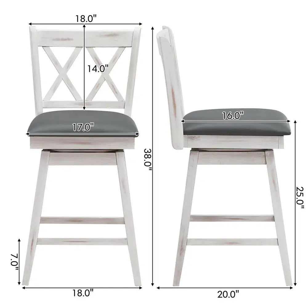 2 Pieces 24 Inches Swivel Counter Height Barstool Set with Rubber Wood Legs-White Costway
