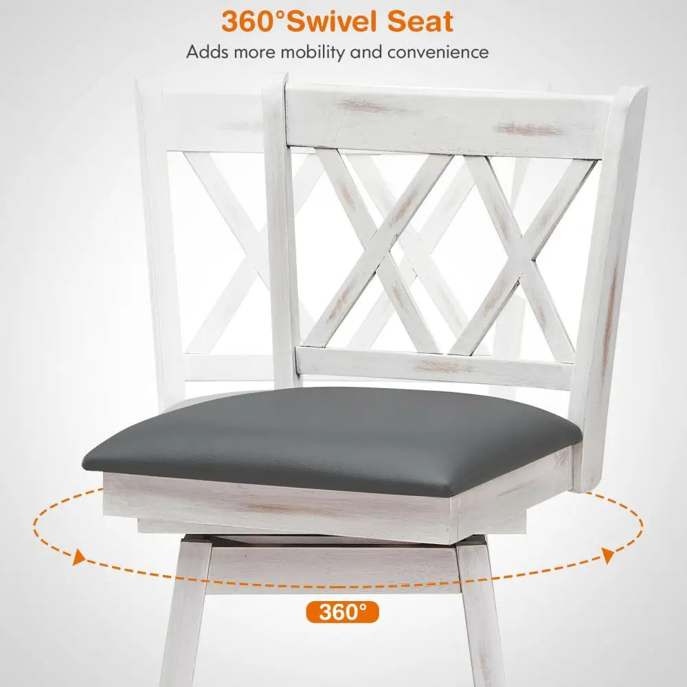 2 Pieces 24 Inches Swivel Counter Height Barstool Set with Rubber Wood Legs-White Costway