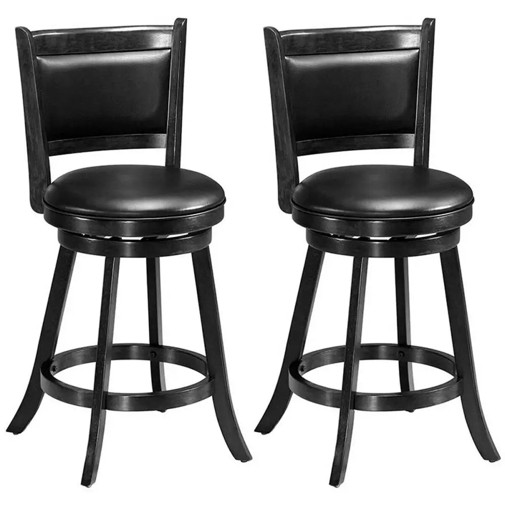 2 Pieces 24 Inches Swivel Counter Stool Dining Chair Upholstered Seat-Black Costway