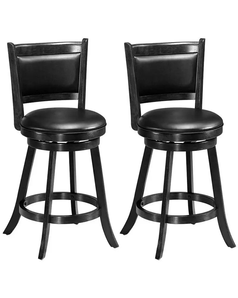 2 Pieces 24 Inches Swivel Counter Stool Dining Chair Upholstered Seat-Black - Black - Bar Stools