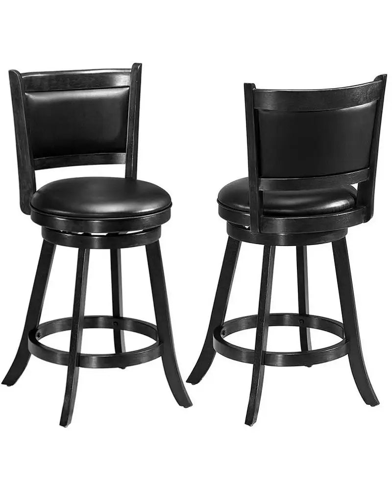 2 Pieces 24 Inches Swivel Counter Stool Dining Chair Upholstered Seat-Black - Black - Bar Stools