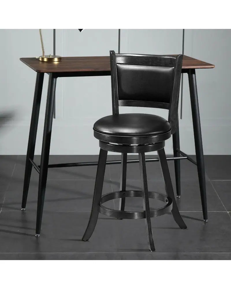 2 Pieces 24 Inches Swivel Counter Stool Dining Chair Upholstered Seat-Black - Black - Bar Stools