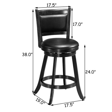 2 Pieces 24 Inches Swivel Counter Stool Dining Chair Upholstered Seat-Black Costway