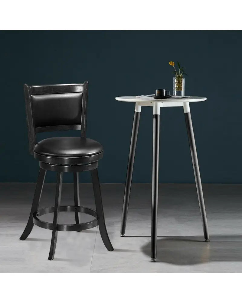 2 Pieces 24 Inches Swivel Counter Stool Dining Chair Upholstered Seat-Black - Black - Bar Stools