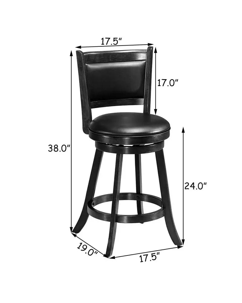 2 Pieces 24 Inches Swivel Counter Stool Dining Chair Upholstered Seat-Black - Black - Bar Stools