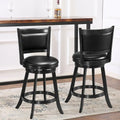 2 Pieces 24 Inches Swivel Counter Stool Dining Chair Upholstered Seat-Black - Black - Bar Stools