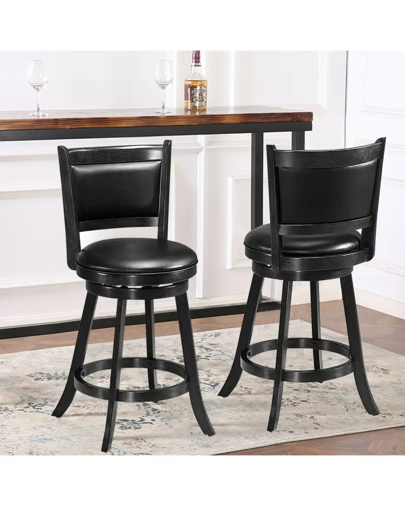 2 Pieces 24 Inches Swivel Counter Stool Dining Chair Upholstered Seat-Black - Black - Bar Stools