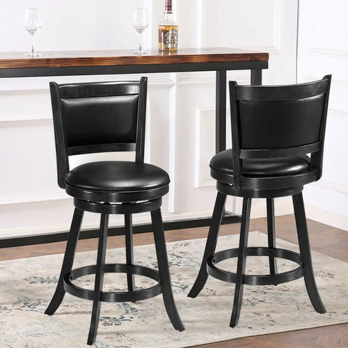 2 Pieces 24 Inches Swivel Counter Stool Dining Chair Upholstered Seat-Black - Black - Bar Stools