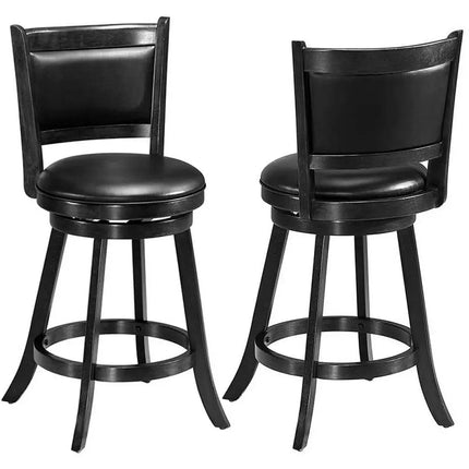2 Pieces 24 Inches Swivel Counter Stool Dining Chair Upholstered Seat-Black Costway