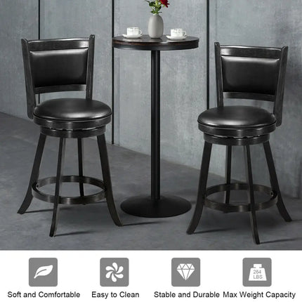 2 Pieces 24 Inches Swivel Counter Stool Dining Chair Upholstered Seat-Black Costway