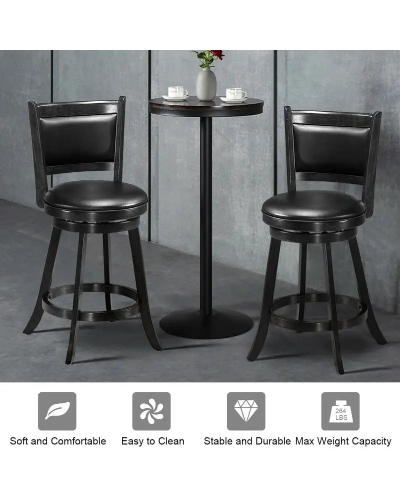 2 Pieces 24 Inches Swivel Counter Stool Dining Chair Upholstered Seat-Black - Black - Bar Stools