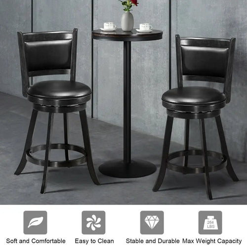 2 Pieces 24 Inches Swivel Counter Stool Dining Chair Upholstered Seat-Black - Black - Bar Stools
