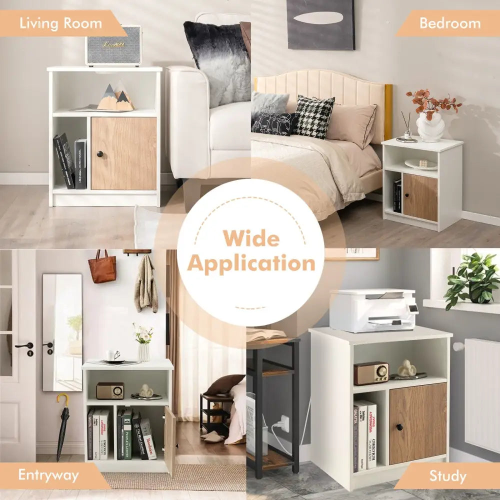 2 Pieces 25 Inch Tall Nightstands with Door and 2 Open Shelves-White - White - Nightstands