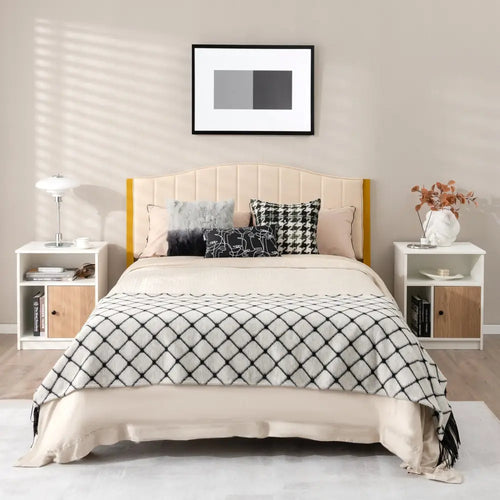 2 Pieces 25 Inch Tall Nightstands with Door and 2 Open Shelves-White - White - Nightstands