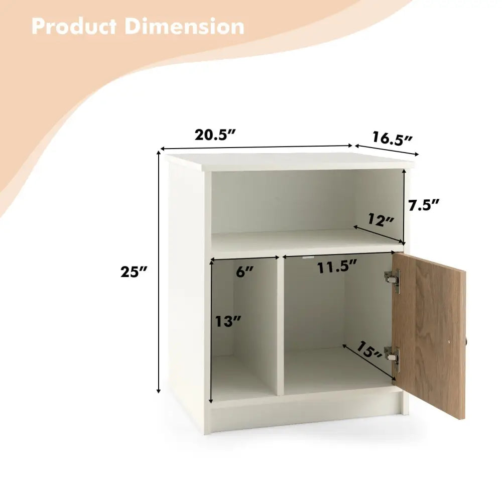 2 Pieces 25 Inch Tall Nightstands with Door and 2 Open Shelves-White - White - Nightstands