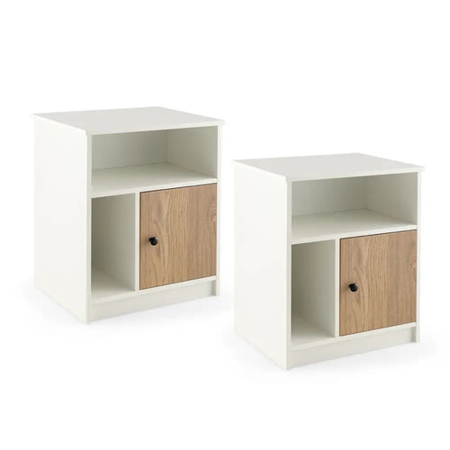 2 Pieces 25 Inch Tall Nightstands with Door and 2 Open Shelves-White - White - Nightstands