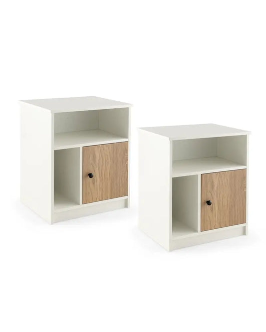 2 Pieces 25 Inch Tall Nightstands with Door and 2 Open Shelves-White - White - Nightstands