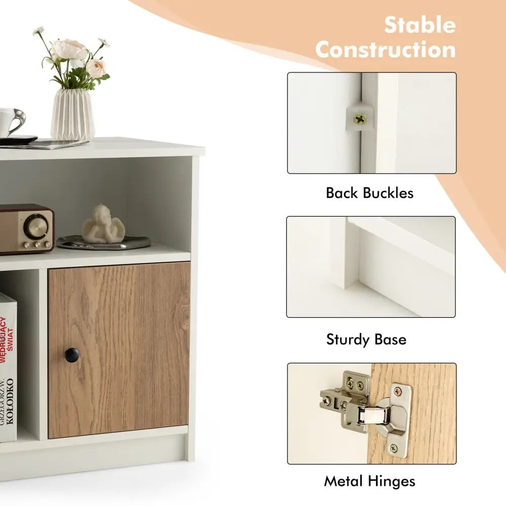 2 Pieces 25 Inch Tall Nightstands with Door and 2 Open Shelves-White - White - Nightstands