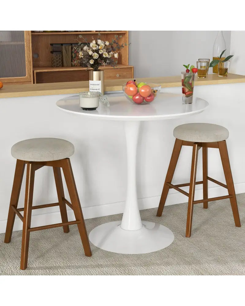 2 Pieces 26 Inch Backless Swivel Barstools with Linen Fabric Seat-Beige - Beige - Bar Stools
