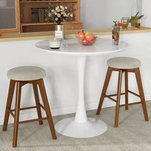 2 Pieces 26 Inch Backless Swivel Barstools with Linen Fabric Seat-Beige - Beige - Bar Stools