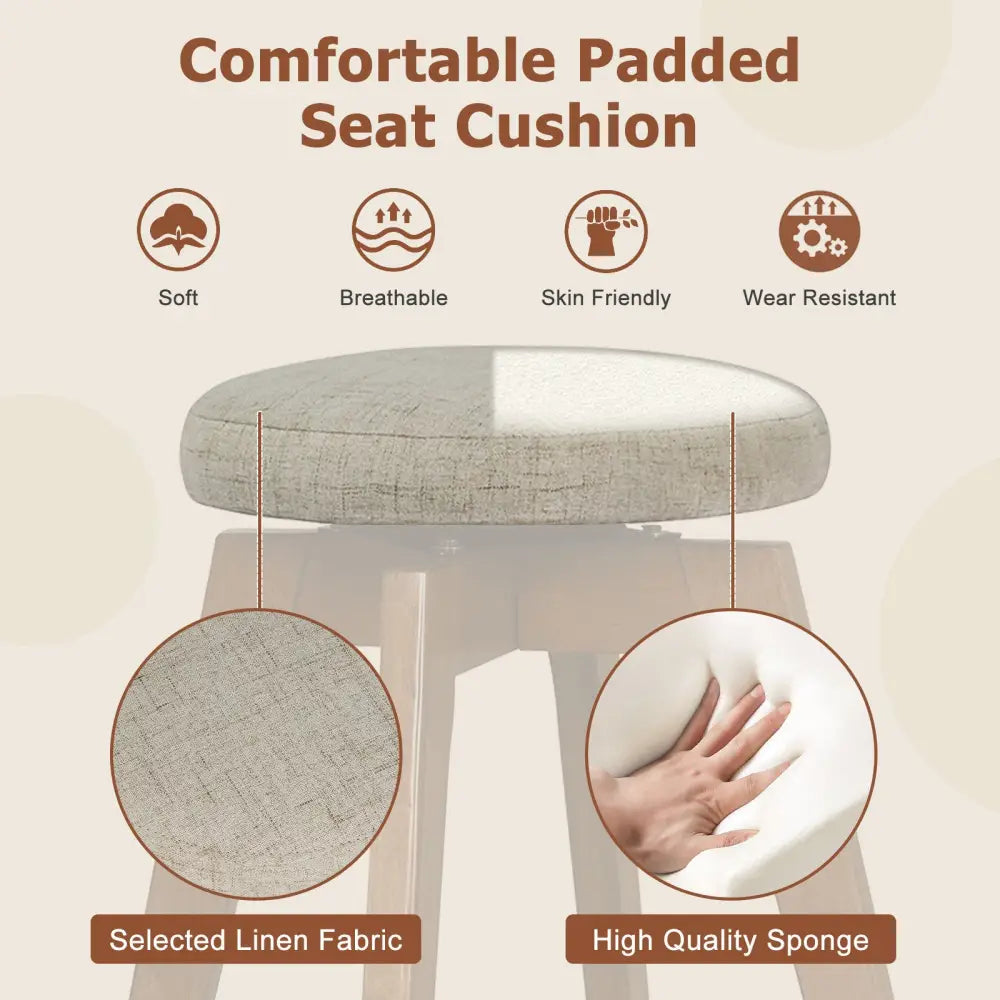 2 Pieces 26 Inch Backless Swivel Barstools with Linen Fabric Seat-Beige - Beige - Bar Stools