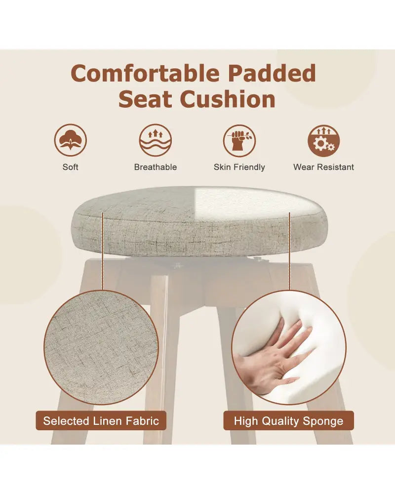 2 Pieces 26 Inch Backless Swivel Barstools with Linen Fabric Seat-Beige - Beige - Bar Stools