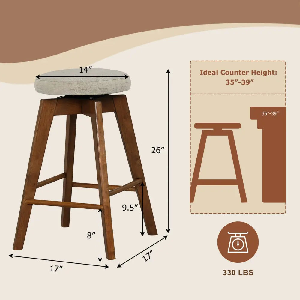 2 Pieces 26 Inch Backless Swivel Barstools with Linen Fabric Seat-Beige - Beige - Bar Stools