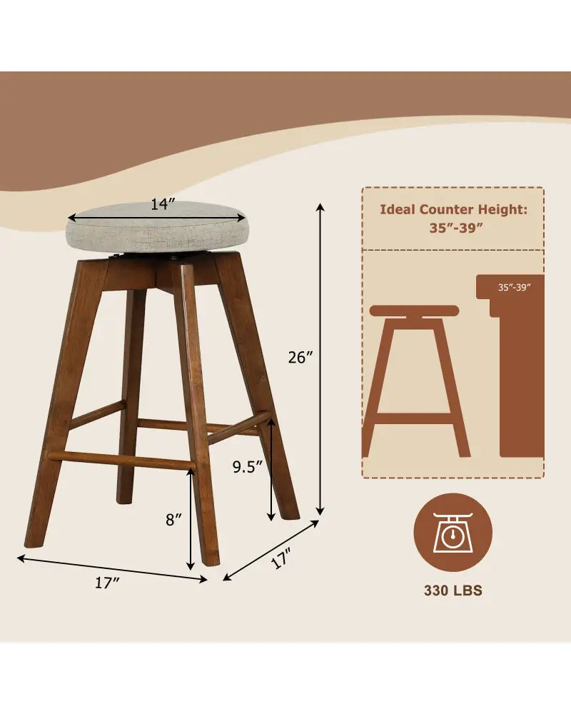 2 Pieces 26 Inch Backless Swivel Barstools with Linen Fabric Seat-Beige - Beige - Bar Stools