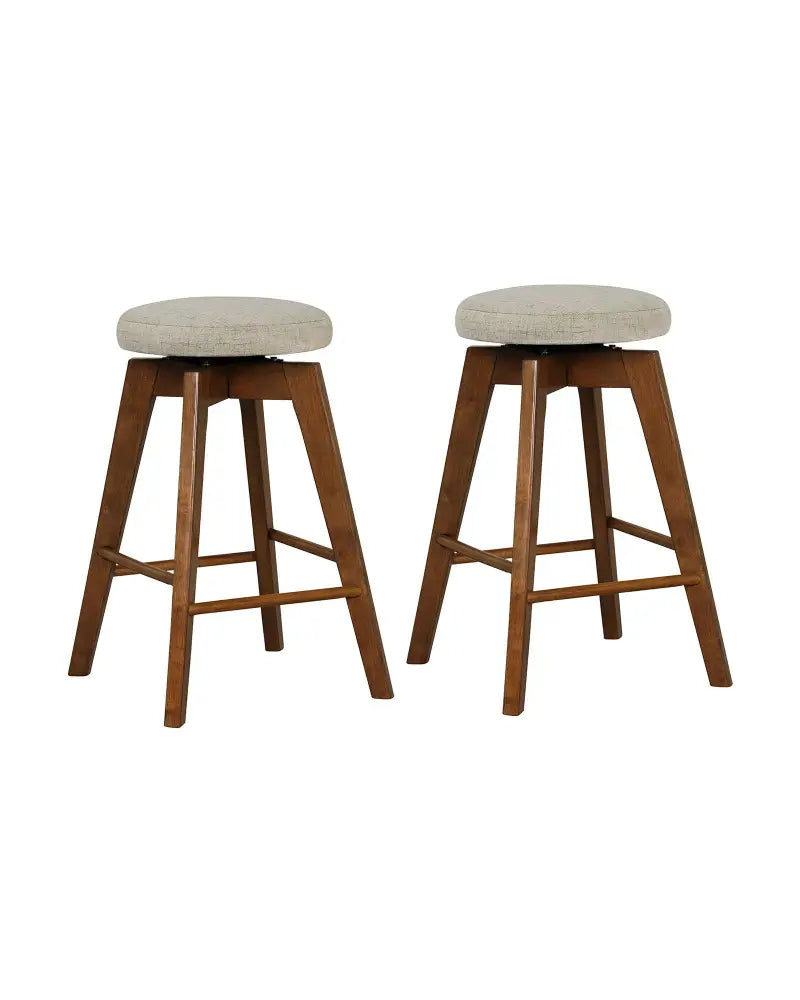 2 Pieces 26 Inch Backless Swivel Barstools with Linen Fabric Seat-Beige - Beige - Bar Stools