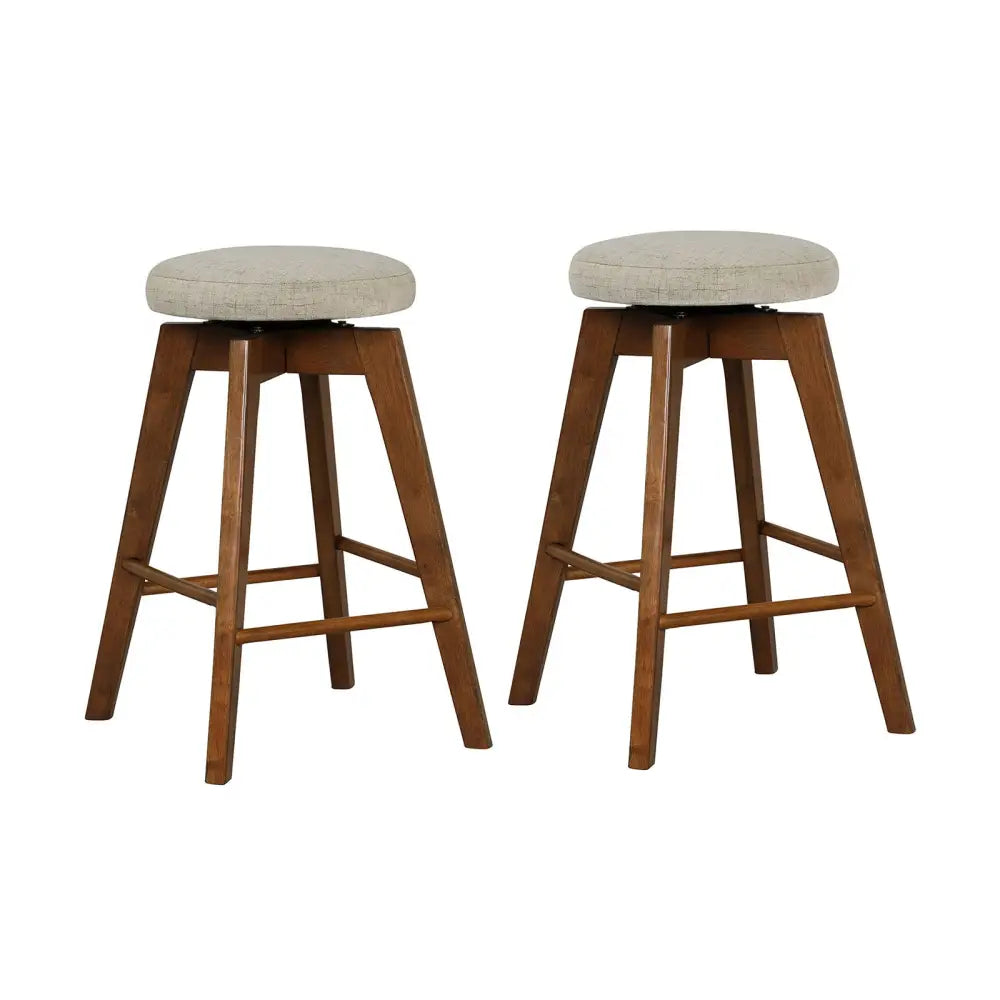 2 Pieces 26 Inch Backless Swivel Barstools with Linen Fabric Seat-Beige - Beige - Bar Stools