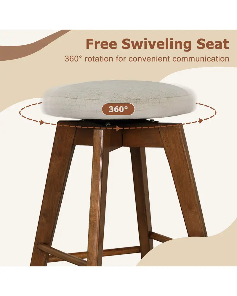 2 Pieces 26 Inch Backless Swivel Barstools with Linen Fabric Seat-Beige - Beige - Bar Stools