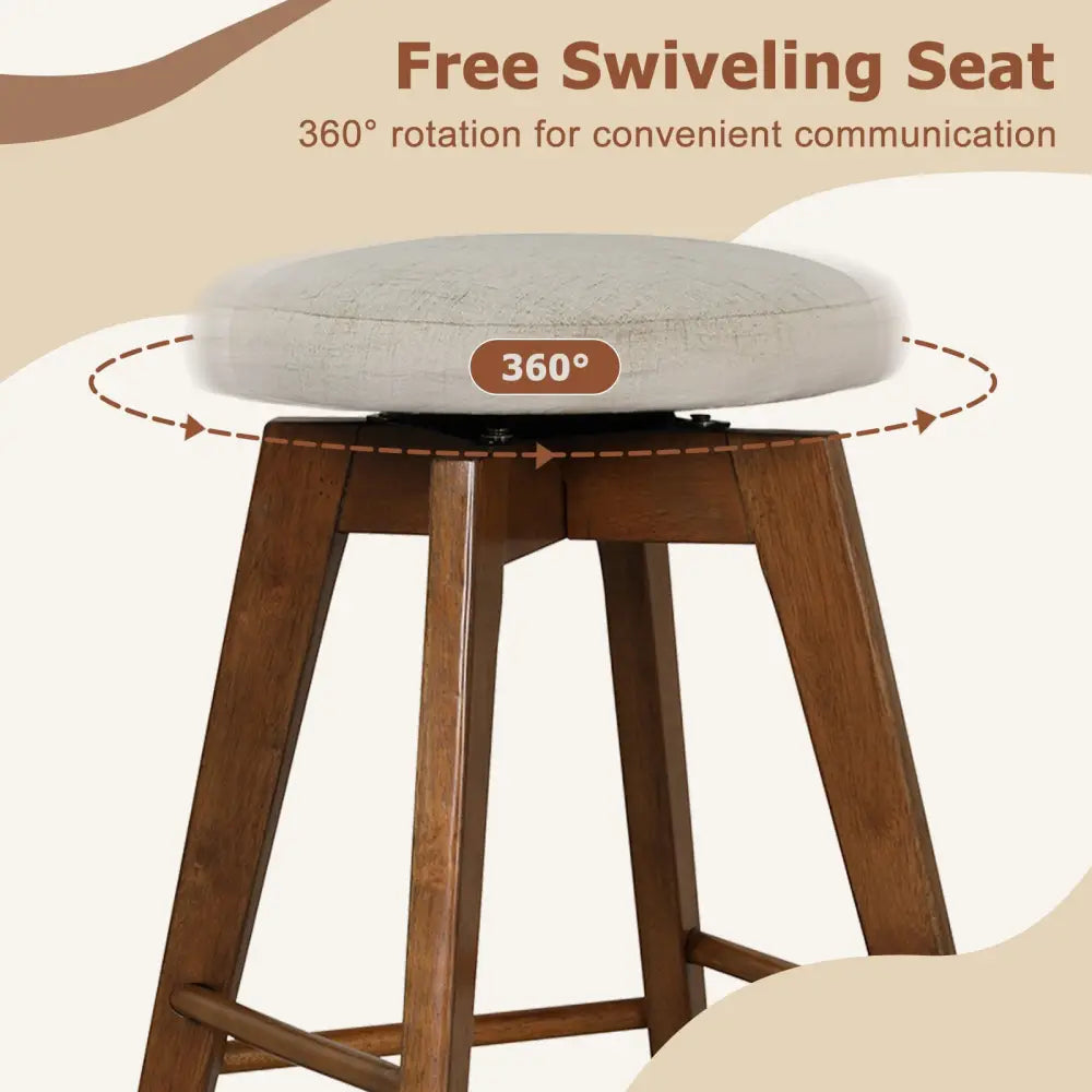 2 Pieces 26 Inch Backless Swivel Barstools with Linen Fabric Seat-Beige - Beige - Bar Stools