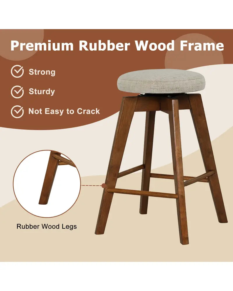2 Pieces 26 Inch Backless Swivel Barstools with Linen Fabric Seat-Beige - Beige - Bar Stools