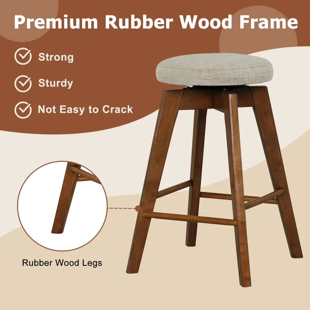 2 Pieces 26 Inch Backless Swivel Barstools with Linen Fabric Seat-Beige - Beige - Bar Stools