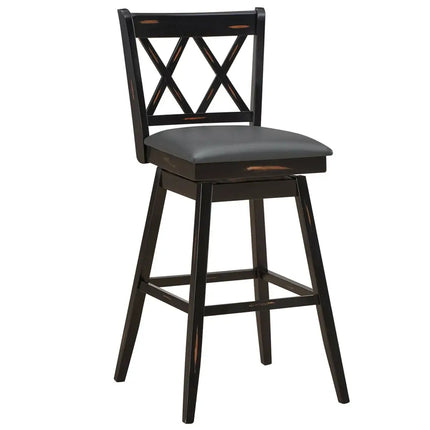 2 Pieces 29 Inch Swivel Counter Height Barstool Set with Rubber Wood Legs-Black Costway