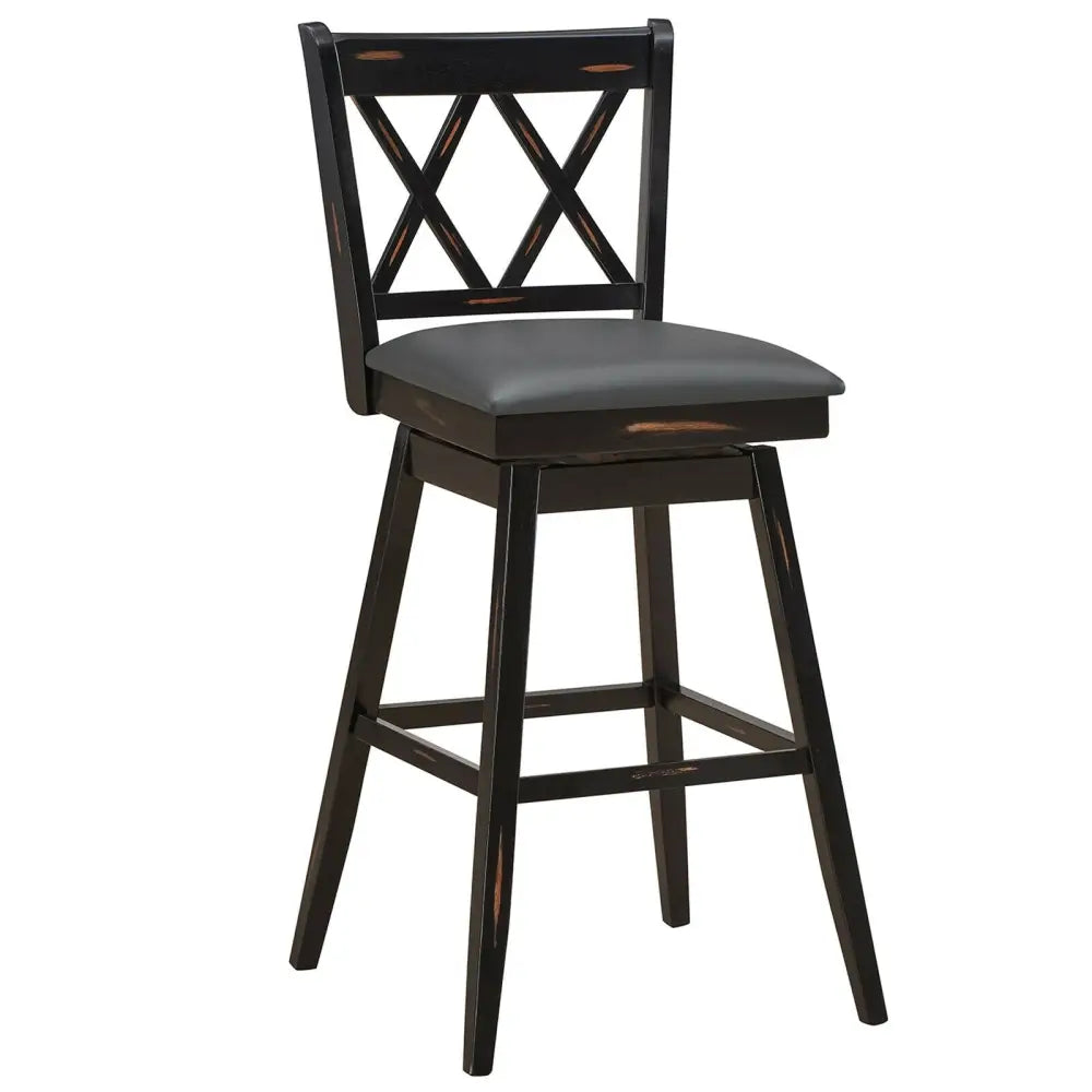 2 Pieces 29 Inch Swivel Counter Height Barstool Set with Rubber Wood Legs-Black Costway