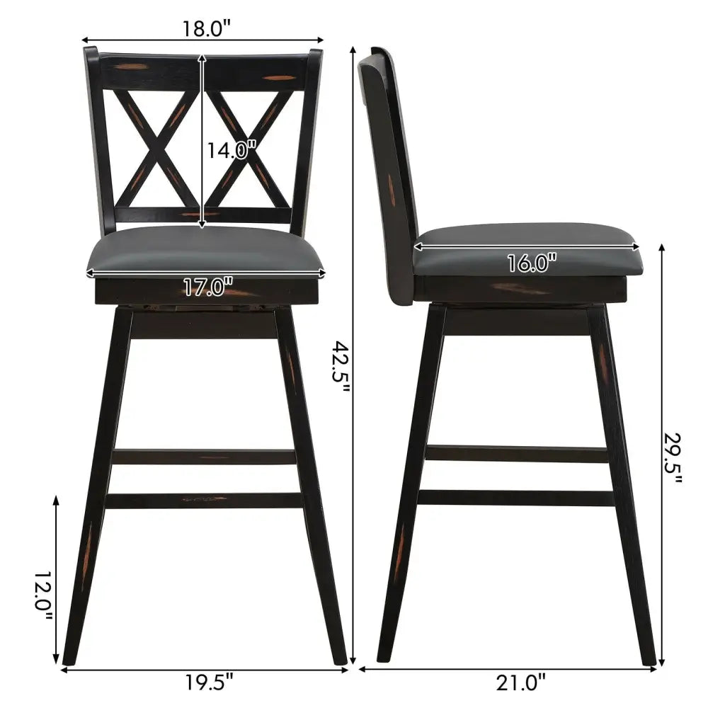 2 Pieces 29 Inch Swivel Counter Height Barstool Set with Rubber Wood Legs-Black Costway