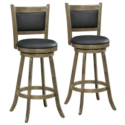 2 Pieces 29 Inch Wooden Swivel Height Bar Stool with PVC Cushioned Seat-Gray Costway