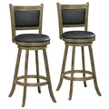 2 Pieces 29 Inch Wooden Swivel Height Bar Stool with PVC Cushioned Seat-Gray Costway