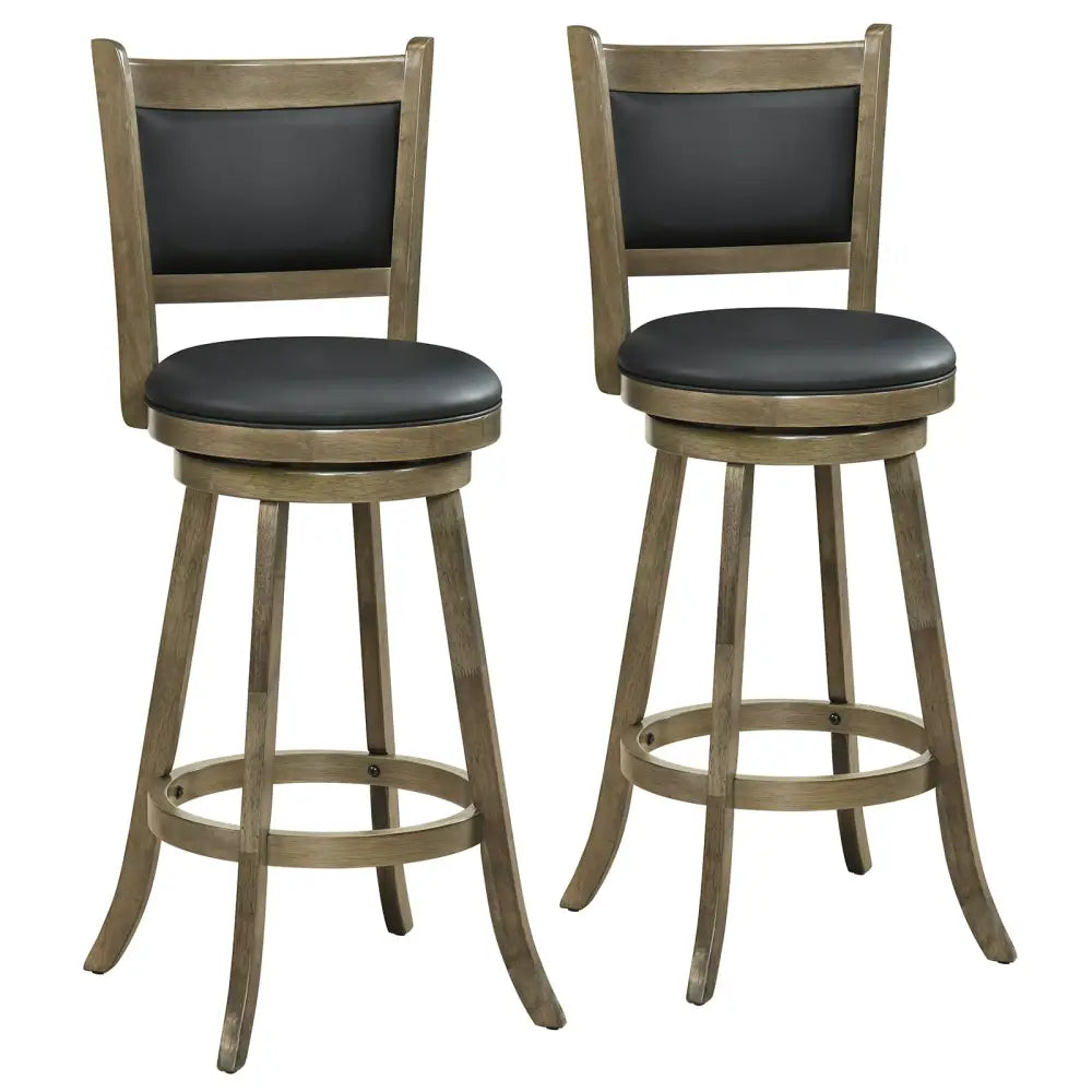 2 Pieces 29 Inch Wooden Swivel Height Bar Stool with PVC Cushioned Seat-Gray Costway
