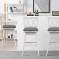 2 Pieces 29 Inches Swivel Counter Height Barstool Set with Rubber Wood Legs-White Costway